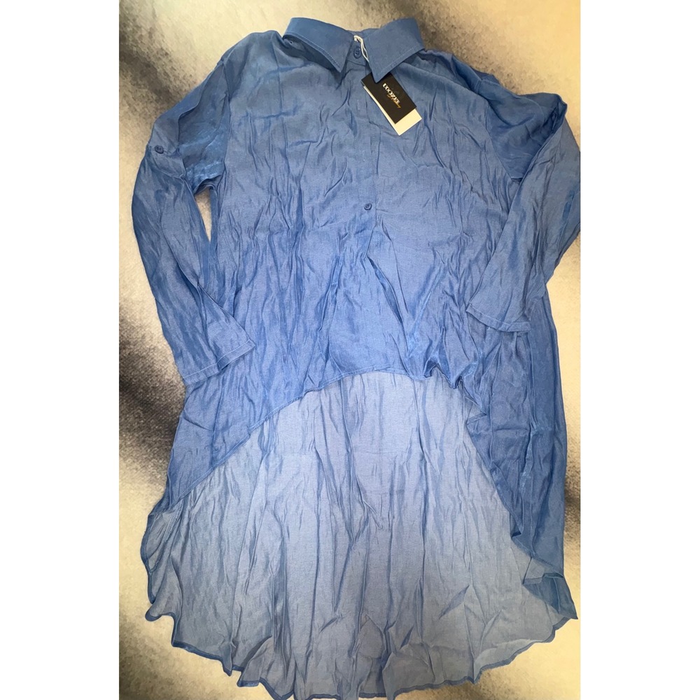 (S) Uoozee Blue High Low Button Down Tunic Shirt 2XL NWT 163516